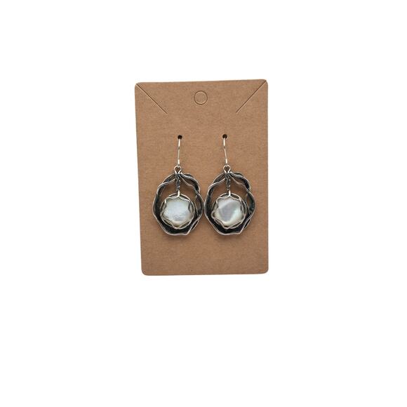 Mother of Pearl Cabachon C&H Sterling Silver Dangle Vintage Earrings - Picture 3 of 8